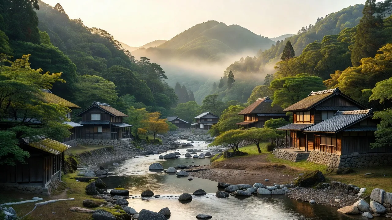 日本の美しい川と山々 - Rustic River Crest
